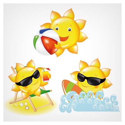 وکتور مجموعه کاراکترهای کارتونی خورشید (Vector Clip Art of Sun With Beach Ball)