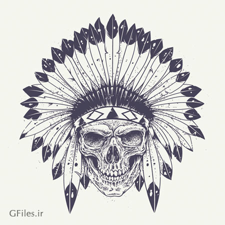 فایل وکتوری اسکلت سرخ پوست ! (Indian Skull Clip Art)