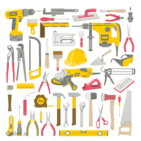وکتور مجموعه کامل ابزار آلات دستی و صنعتی بصورت لایه باز (Collection Of Hand-Held Power Tool)