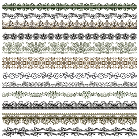 وکتور مجموعه نقوش زیبای سنتی از کنگره و حاشیه (vintage Pattern vector borders)