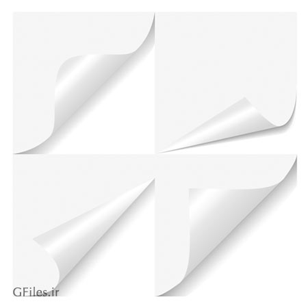 وکتور مجموعه کاغذهای لب برگشته (تا خورده) گوشه ای بصورت لایه باز (White Curled Paper Corner free vector)