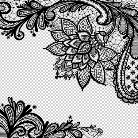 تصویر دوربری شده تذهیب های توری شکل سیاه (Lace clipart png)