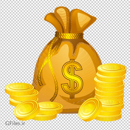 کلیپ آرت کارتونی کیسه و سکه های طلا (Bag of Money PNG Clipart Picture)