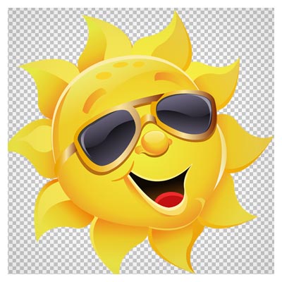 تصویر دوربری شده و کلیپ آرت خورشید با عینک آفتاب (Sun With Sunglasses Clipart)