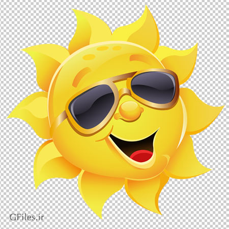 تصویر دوربری شده و کلیپ آرت خورشید با عینک آفتاب (Sun With Sunglasses Clipart)