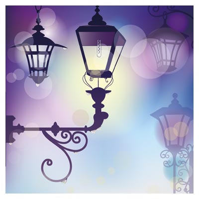 وکتور پس زمینه لامپ های خیابانی (تیرهای چراغ خیابان) بصورت لایه باز (Cartoon Street Lamp background vector)