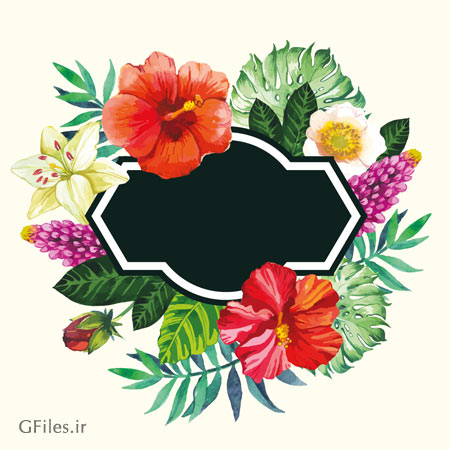 دانلود بنر و قاب هنری (لیبل) مجموعه گل های زیبا بصورت لایه باز (Garden Flower Frame Design art vector)