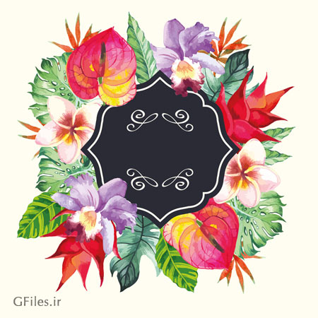 دانلود بنر و Frame لایه باز وکتور ، با طرح هنری گلهای زیبای آبرنگی (Garden Flower frame design art vector)