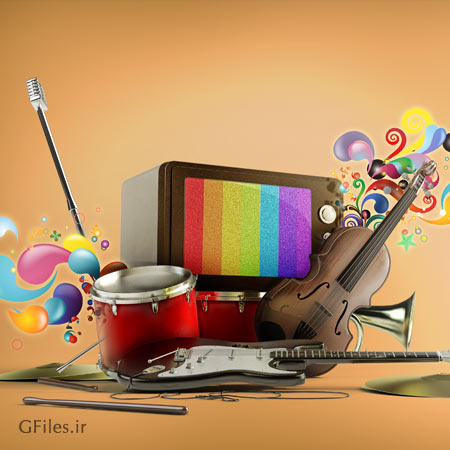 فایل psd رسانه (تلویزیون) و موسیقی با المان های لایه باز
