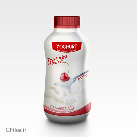 نمایش لیبل طراحی شده روی موکاپ بطری ماست و خامه پلاستیکی