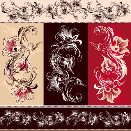 پس زمینه وکتور با طرح گل های نفیس خطی (swirl & Floral Design)