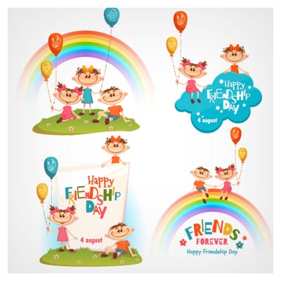 وکتور لایه باز کارتونی با موضوع شادی بچه ها (Happy Friendship Day)