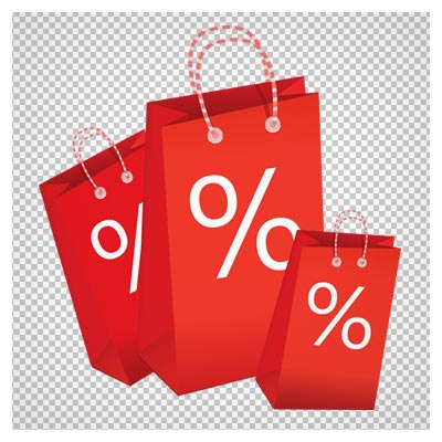 دانلود فایل ترانسپرنت و دوربریده شده بگهای دسته دار  (ساک خرید تخفیف دار) کارتونی با فرمت png