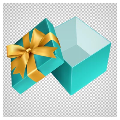 فایل ترانسپرنت و دوربری شده جعبه کادوی آبی با ربان طلایی کارتونی با پسوند png