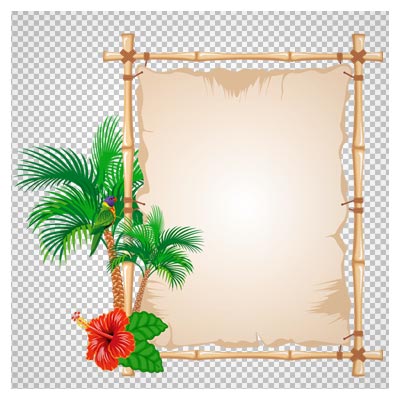 دانلود تصویر دوربری شده و فاقد پس زمینه قاب فریم قدیمی عکس کارتونی با طرح درخت و طوطی با پسوند png