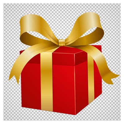دانلود فایل ترانسپرنت و دوربری شده جعبه کادویی مربعی شکل کارتونی با روبان طلایی با فرمت png