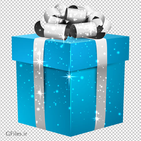 دانلود باکس هدیه آبی با ربان نقره ای بصورت فایل ترانسپرنت و فاقد پس زمینه