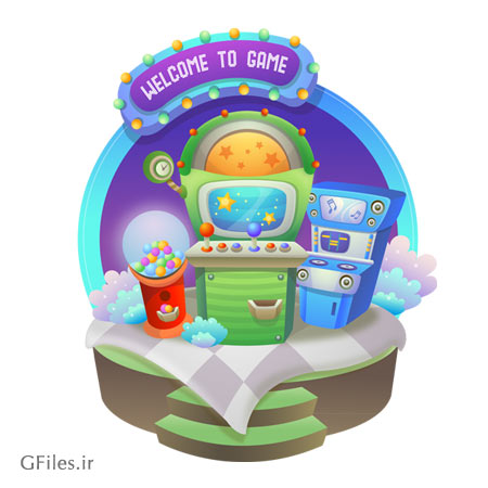 وکتور بنر و پس زمینه لایه باز صفحه خوش آمدگویی بازی (Welcome to game)