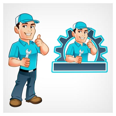 وکتور شخصیت کارتونی مرد تعمیرکار (کاراکتر تعمیرکار خودرو) با دو فرمت eps و ai