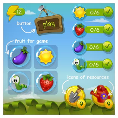 وکتور لایه باز مجموعه عناصر و المان های طراحی بازی (Game Ui)