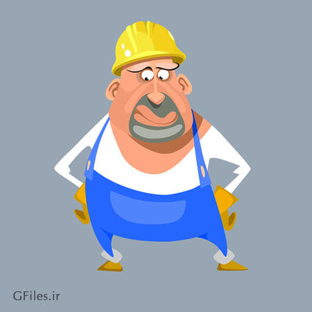 شخصیت کارتونی و کاراکتر معمار و کارگر ساختمان بصورت لایه باز وکتوری