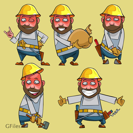 فایل وکتور (eps و ai) لایه باز مجموعه متنوع شخصیت کارتونی کارگر ساختمان و مهندس