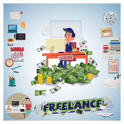 پس زمینه و بنر لایه باز گرافیکی با طرح فریلنسر (Freelancer)