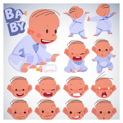 دانلود طرح لایه باز کاراکتر کارتونی صورت یک نوزاد با دو فرمت ai و eps