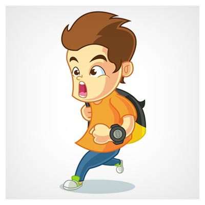 دانلود فایل لایه باز کاراکتر و شخصیت کارتونی پسر بچه با کوله پشتی در حال دویدن با دو فرمت ai و eps