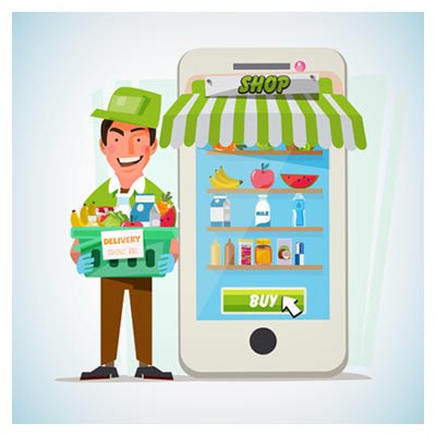 دانلود فایل لایه باز کاراکتر و شخصیت کارتونی فروشنده خوراکی و پیک میوه با دو فرمت ai و eps