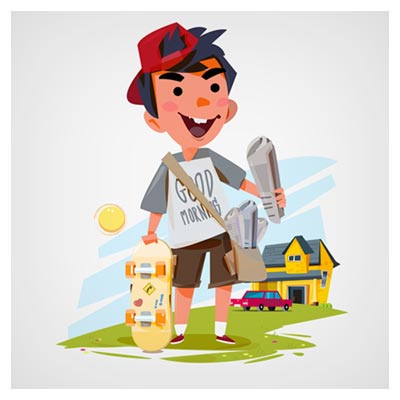 دانلود طرح گرافیکی و کارتونی وکتور اسکیت و روزنامه در دست پسر با دو فرمت ai و eps