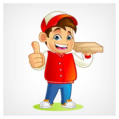 دانلود فایل شخصیت کارتونی وکتور پسر پیک پیتزا قابل اجرا در کلیه نرم افزارهای گرافیکی